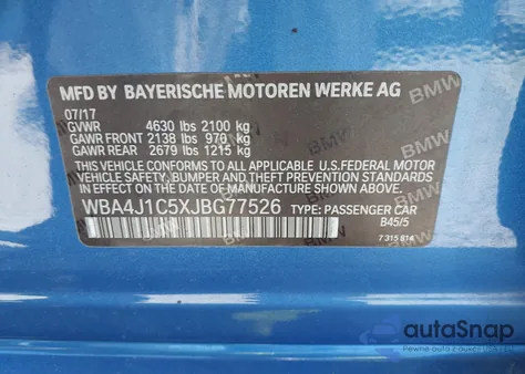 2018 BMW 430I from USA, damaged, VIN WBA4J1C5XJBG77526